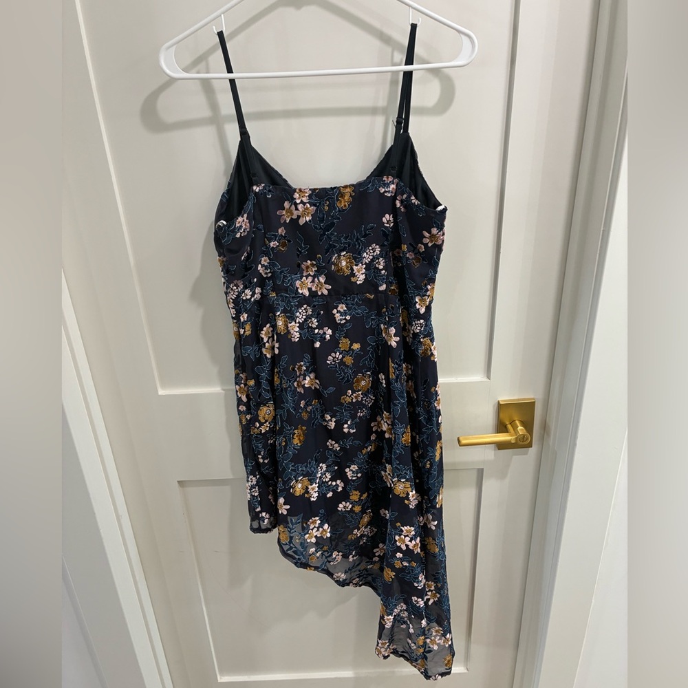 Lulus Women's Evenings With You Dark Teal Floral Velvet Asymmetrical Dress M - Picture 5 of 5